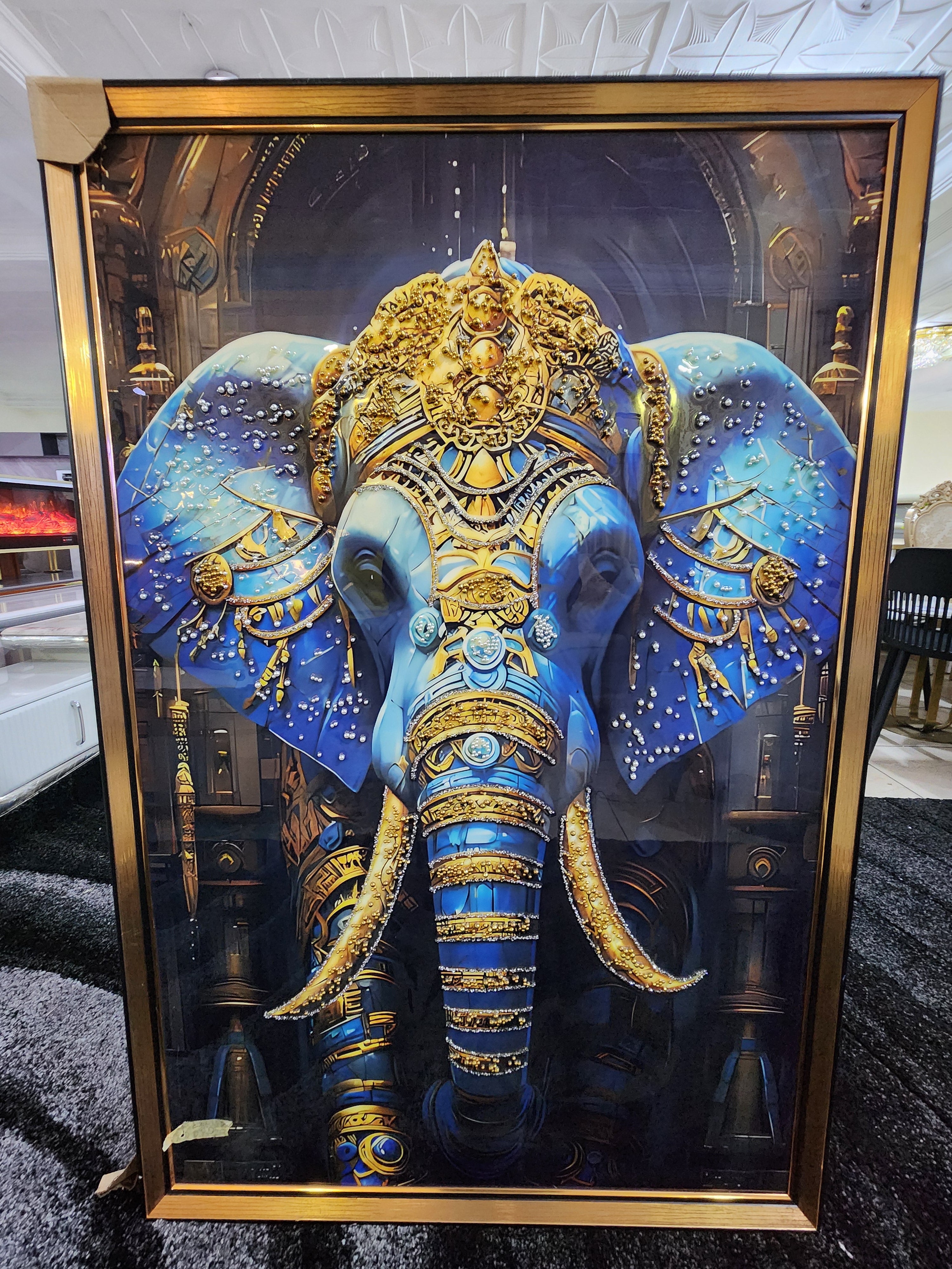 Luxury Blue Elephant Wall Art Frame