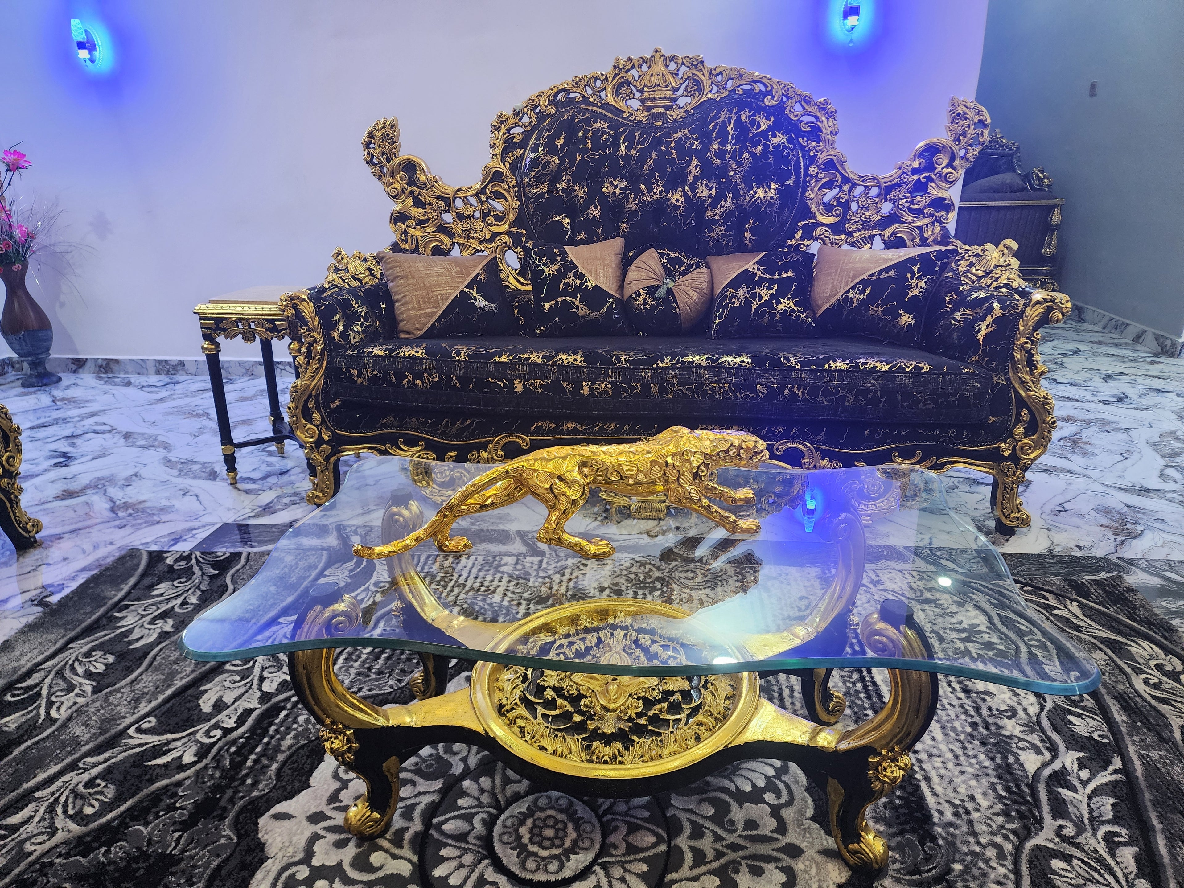 Royal Black & Gold Luxury Sofa Set (Palace Edition)