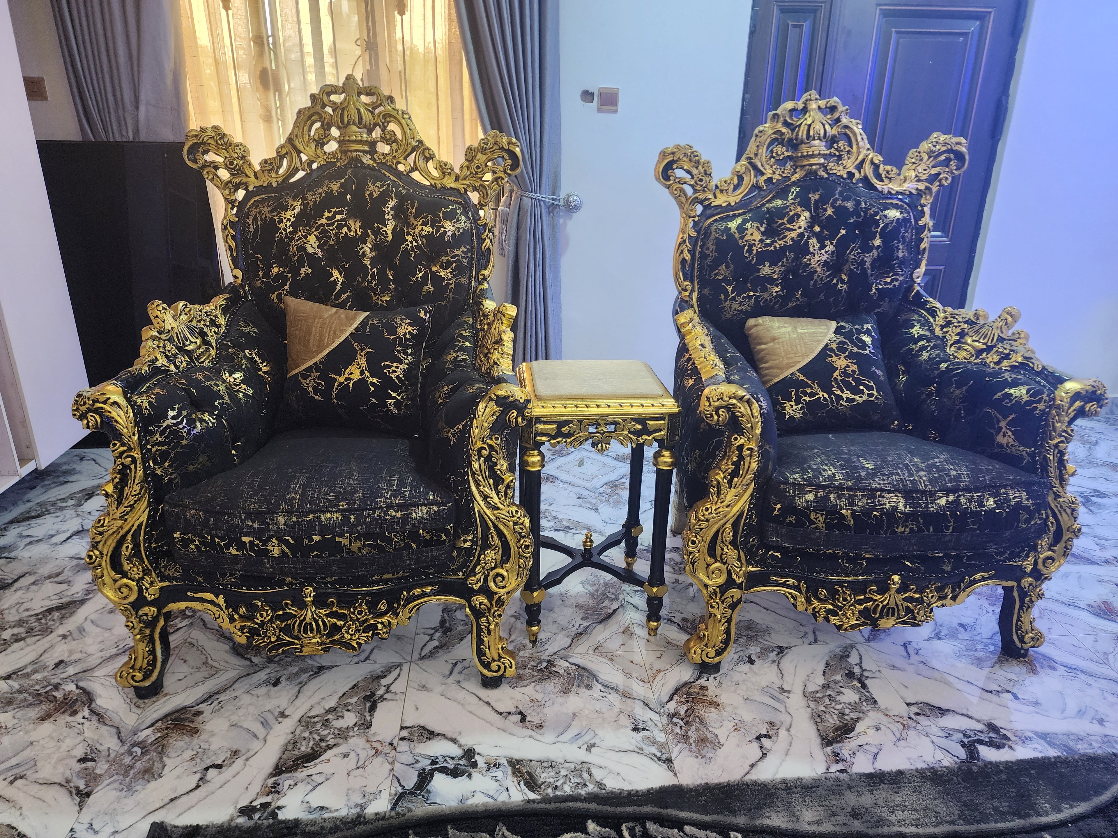 Royal Black & Gold Luxury Sofa Set (Palace Edition)