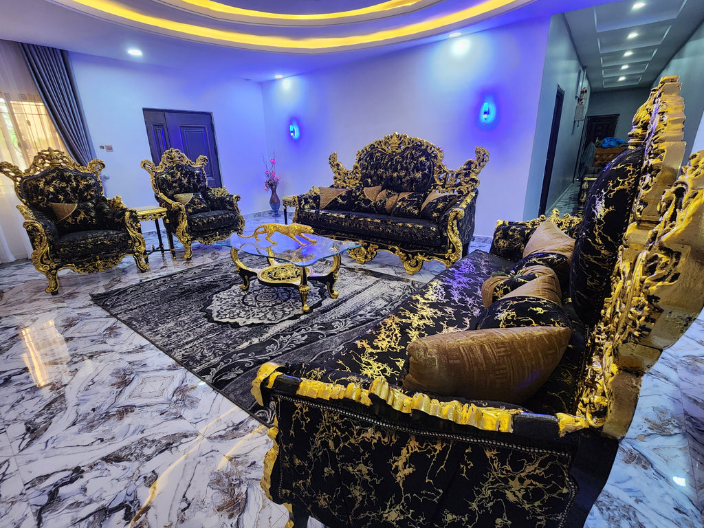 Royal Black & Gold Luxury Sofa Set (Palace Edition)