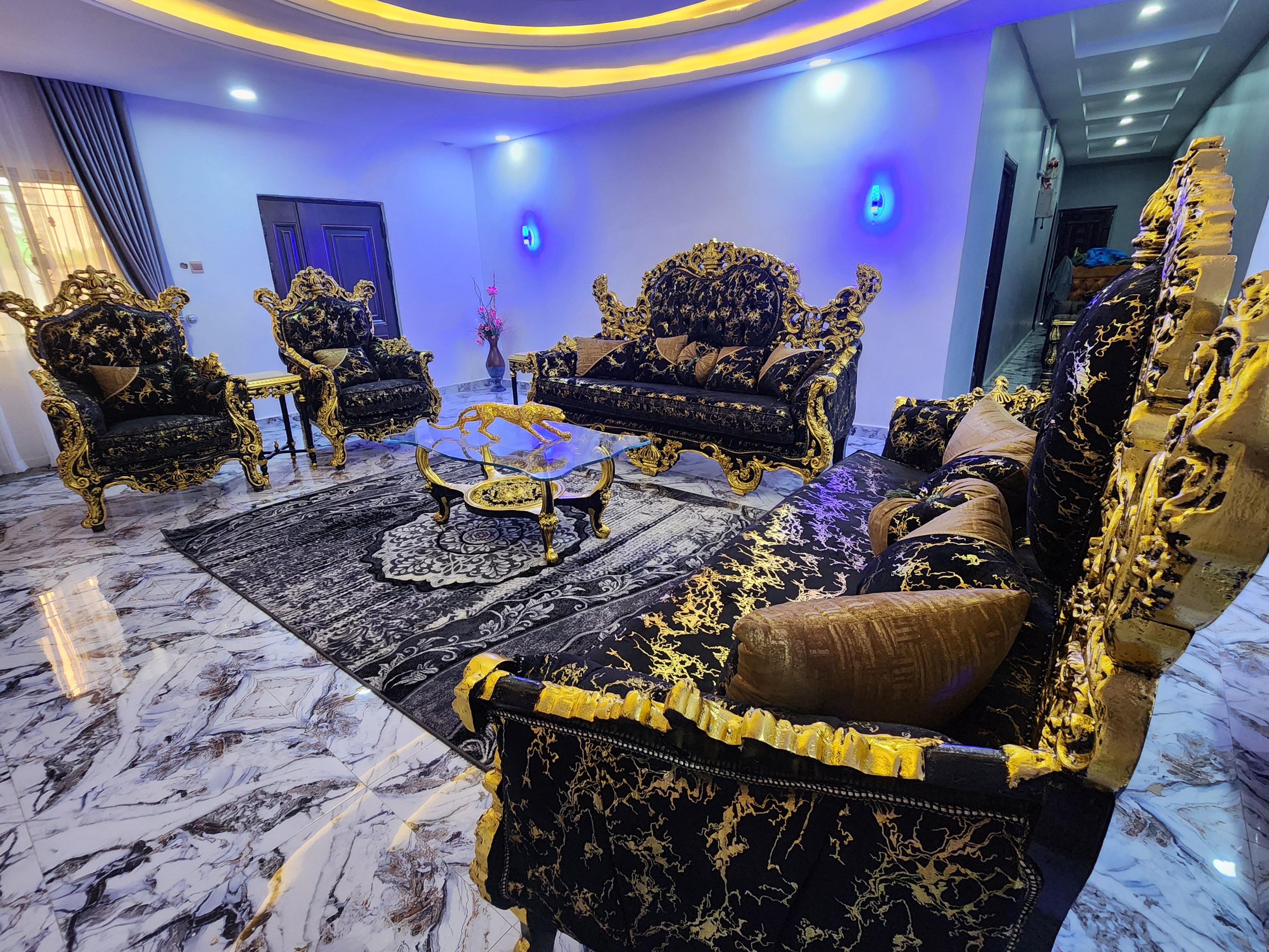 Royal Black & Gold Luxury Sofa Set (Palace Edition)