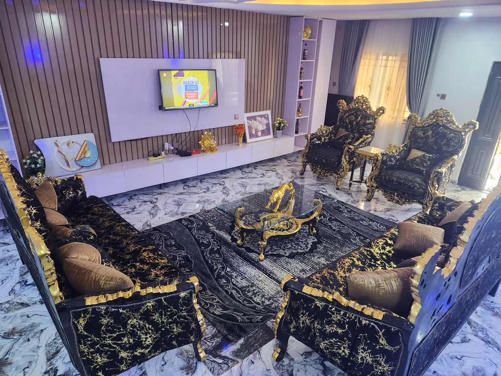 Royal Black & Gold Luxury Sofa Set (Palace Edition)