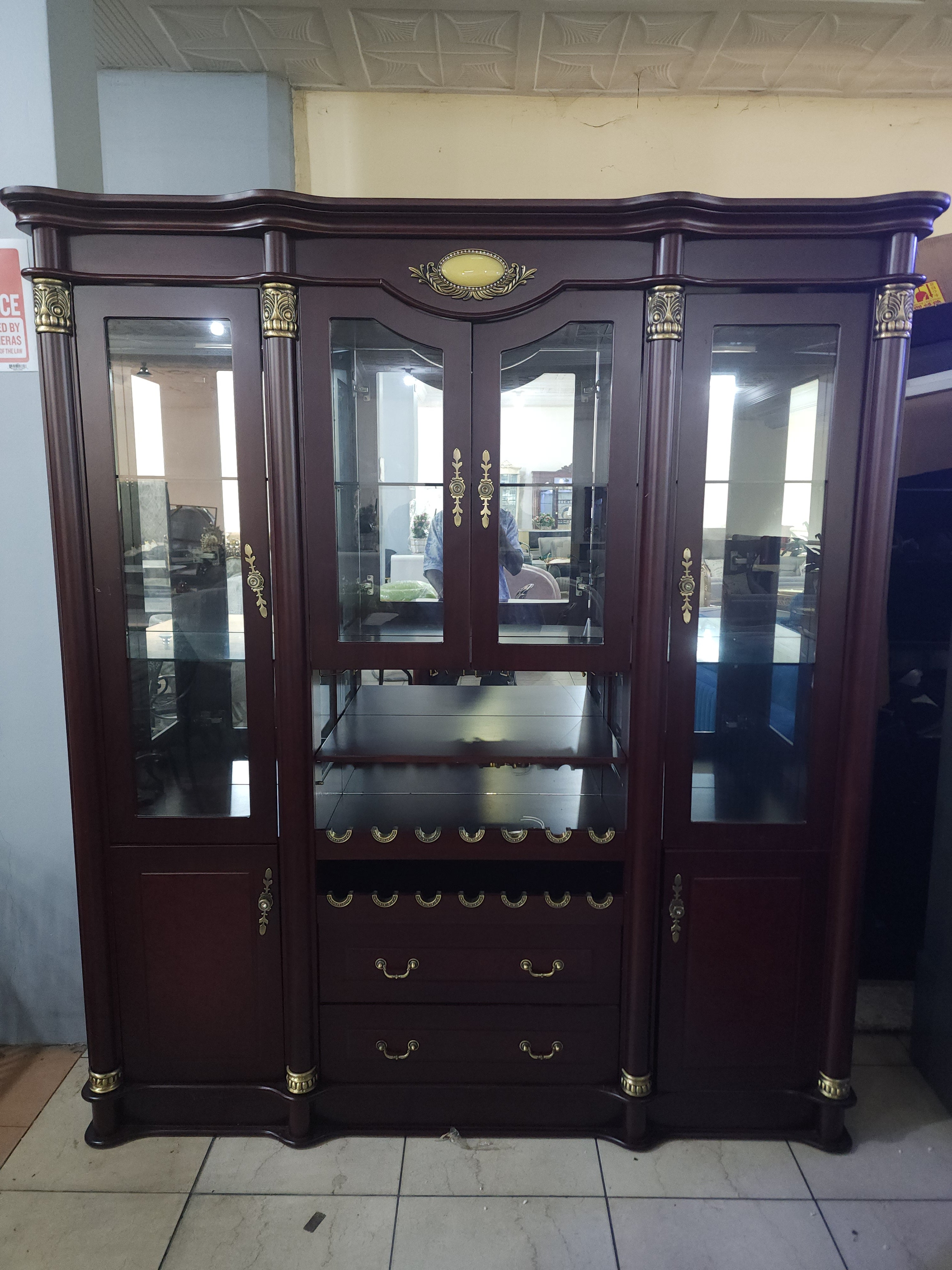 Royal Wooden Bar Cabinet with Glass Display