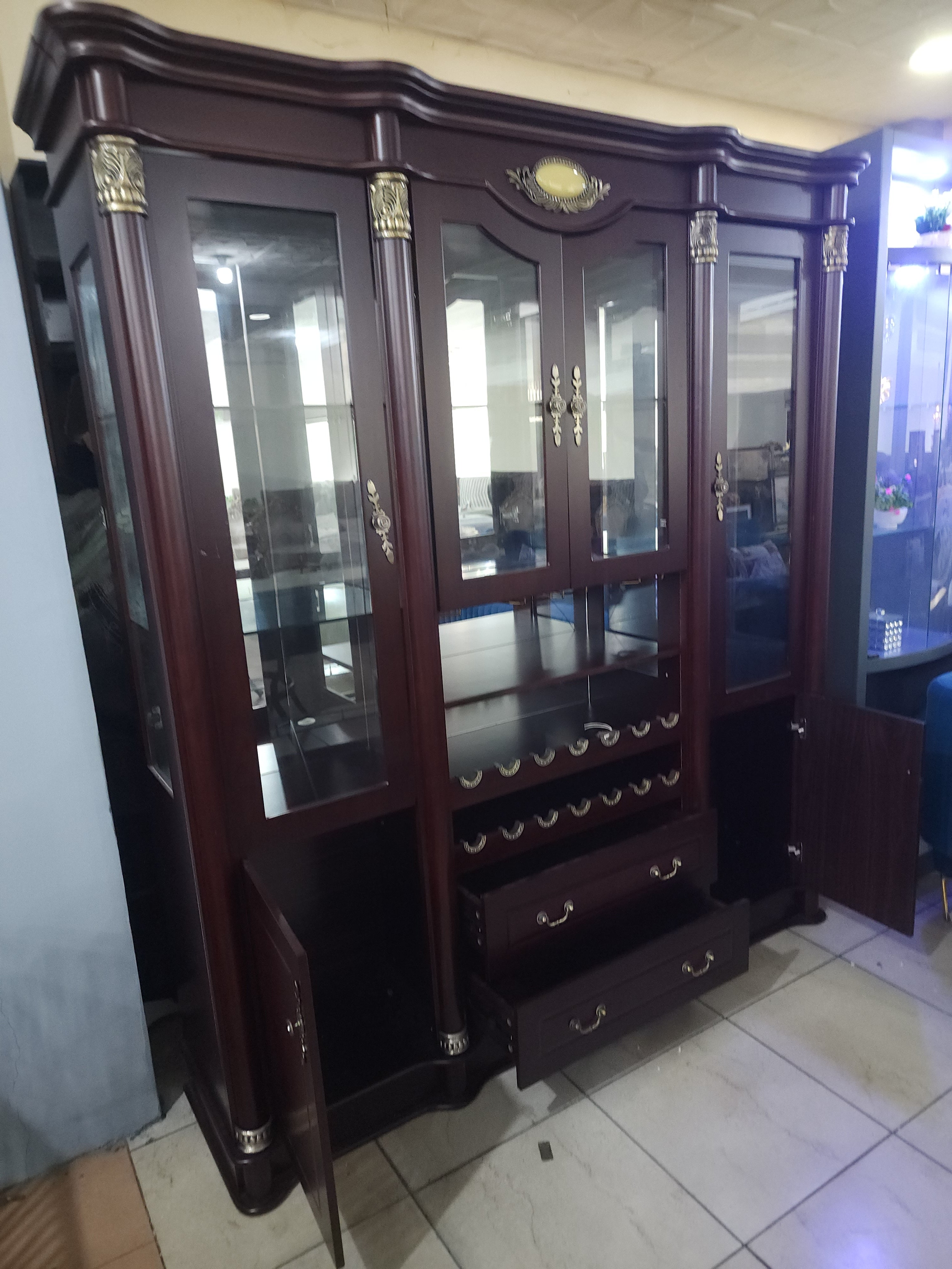 Royal Wooden Bar Cabinet with Glass Display