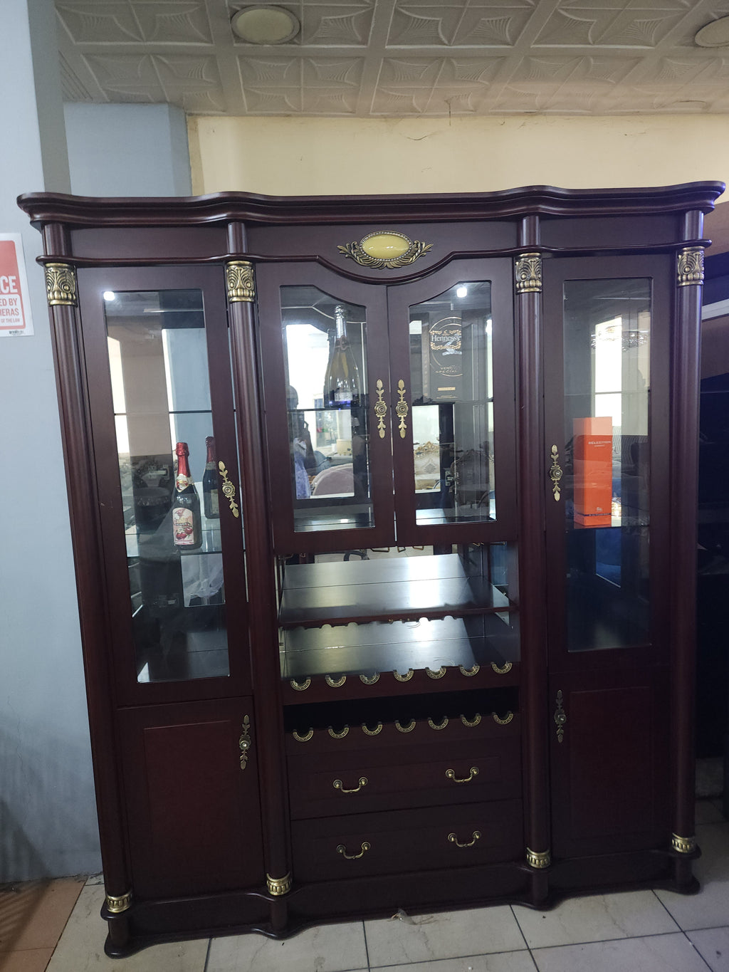 Royal Wooden Bar Cabinet with Glass Display