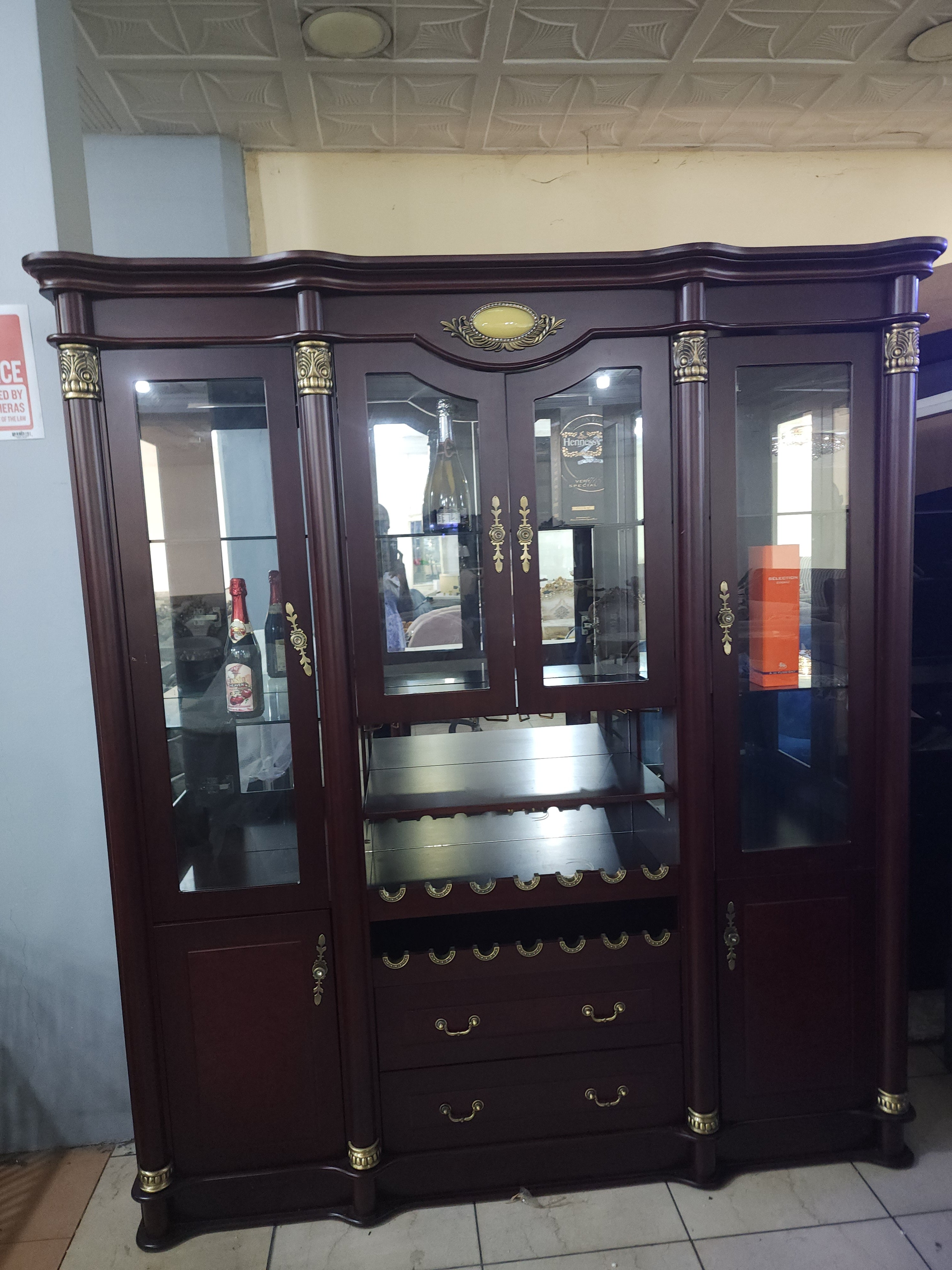 Royal Wooden Bar Cabinet with Glass Display