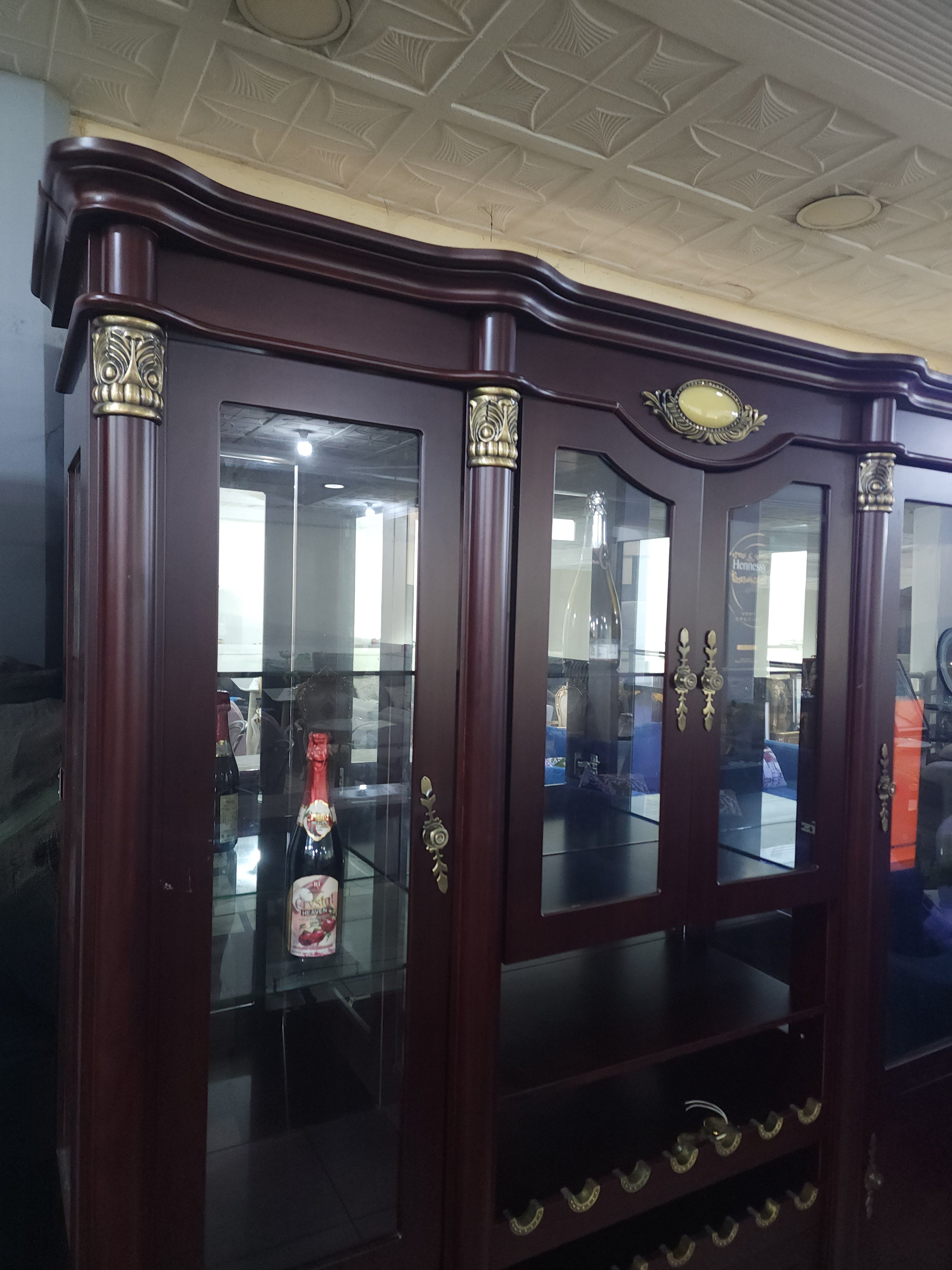 Royal Wooden Bar Cabinet with Glass Display