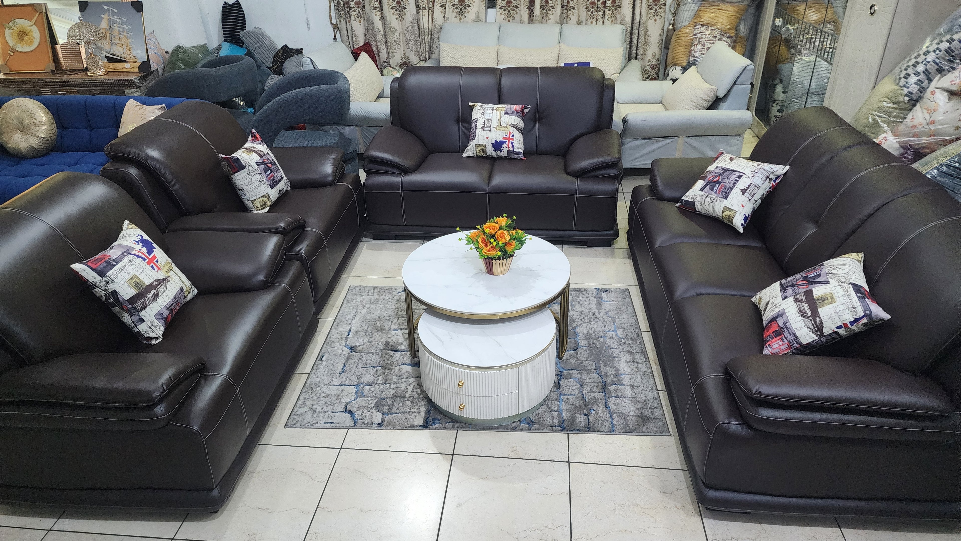 Premium Leather Living Room Sofa Set