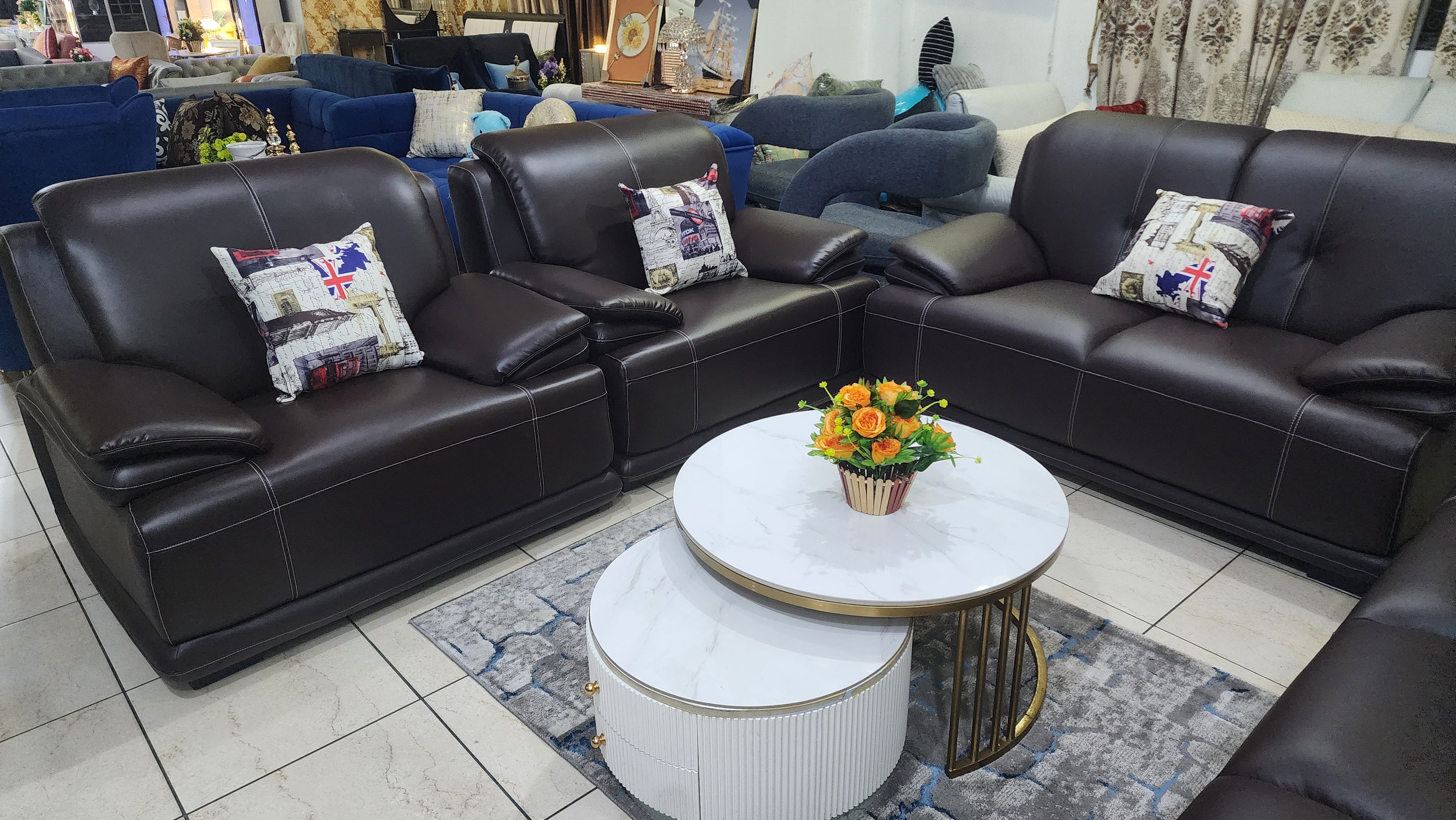 Premium Leather Living Room Sofa Set