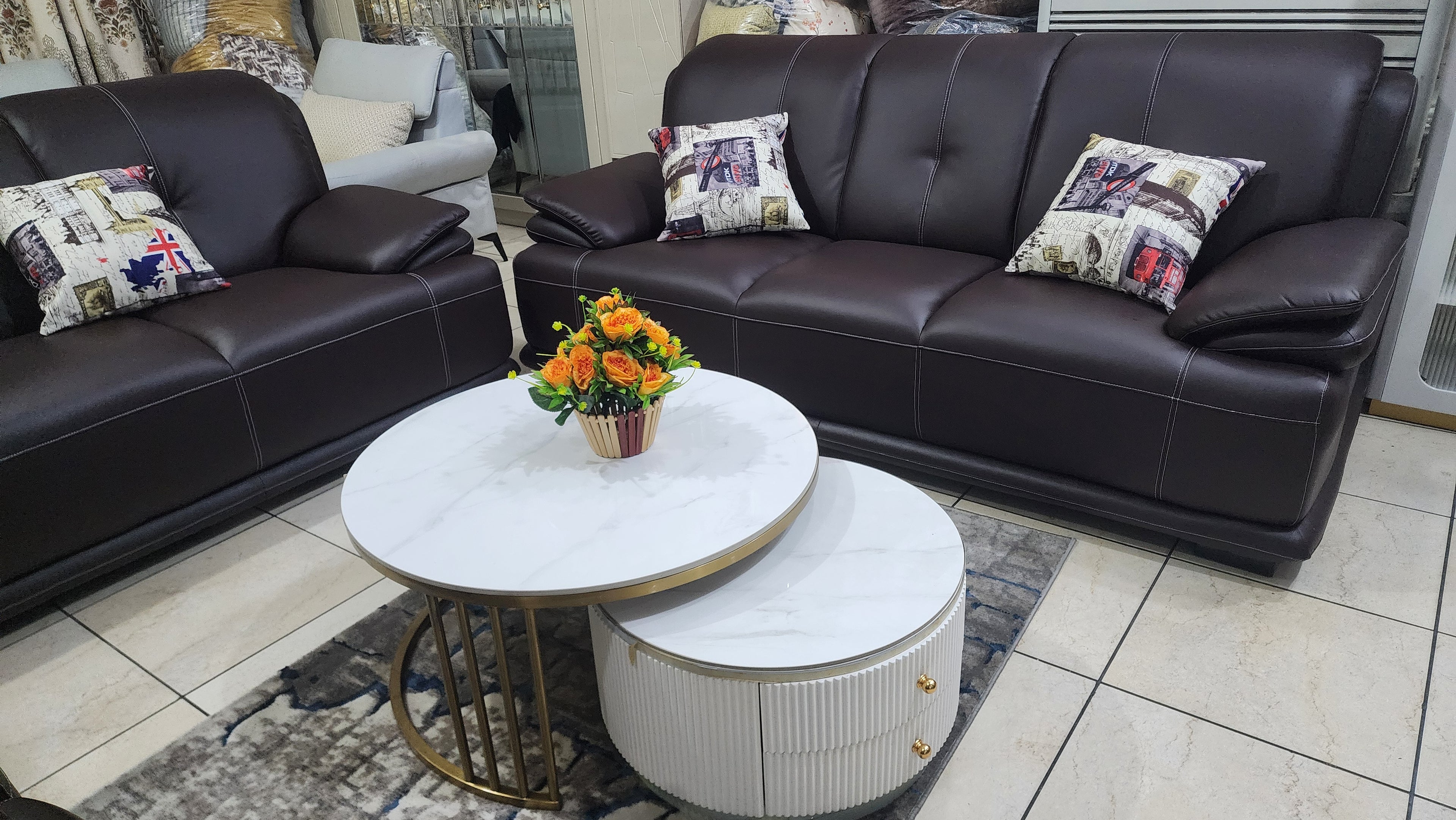 Premium Leather Living Room Sofa Set