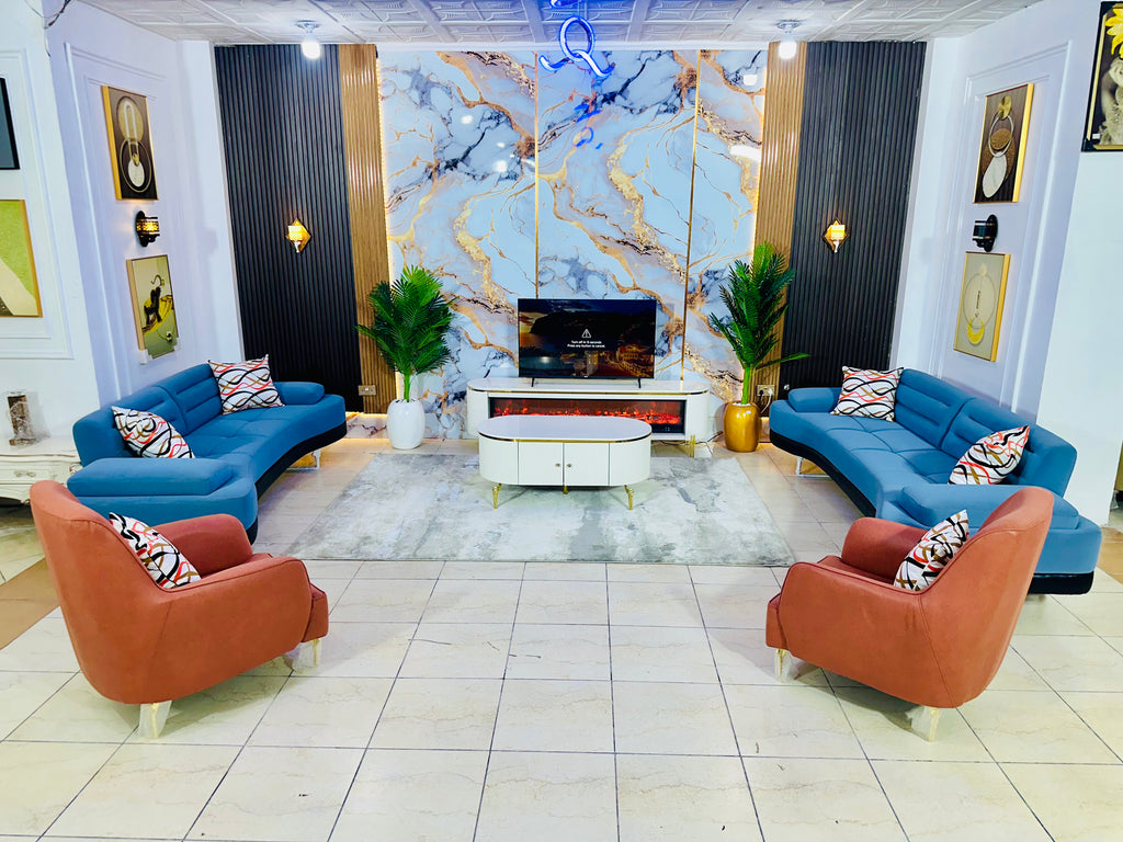 Modern Luxury Living Room Sofa Set (Marble Wall Edition)