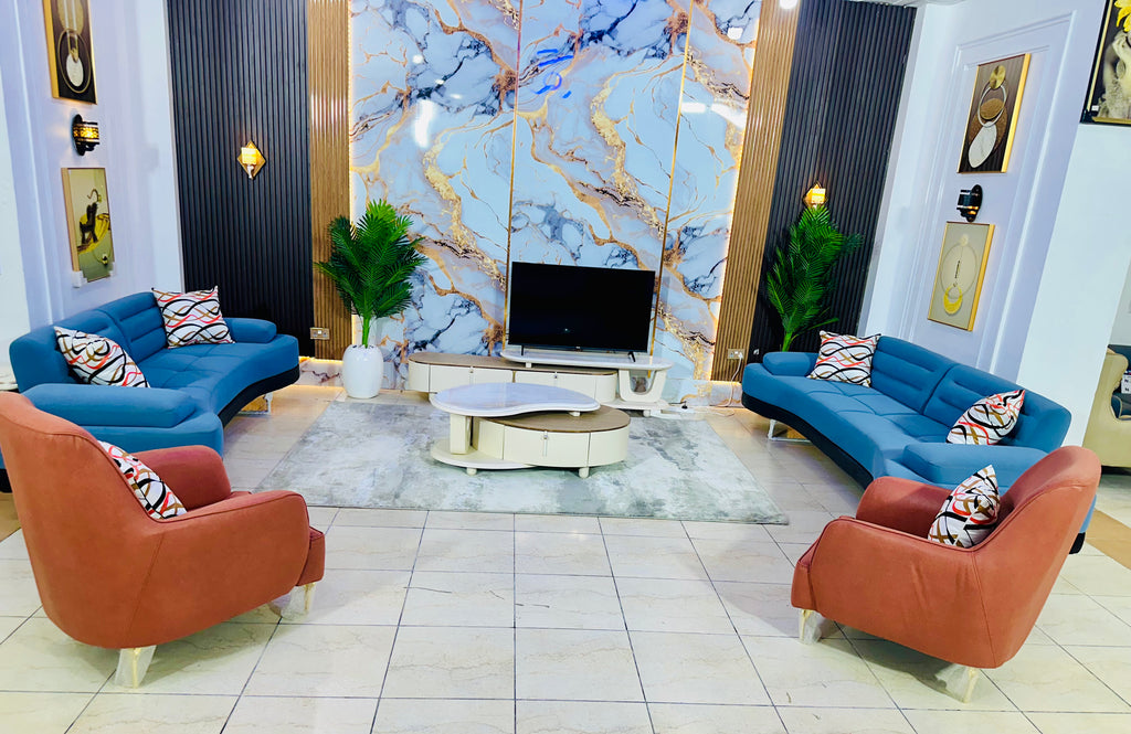 Modern Luxury Living Room Sofa Set (Marble Wall Edition)