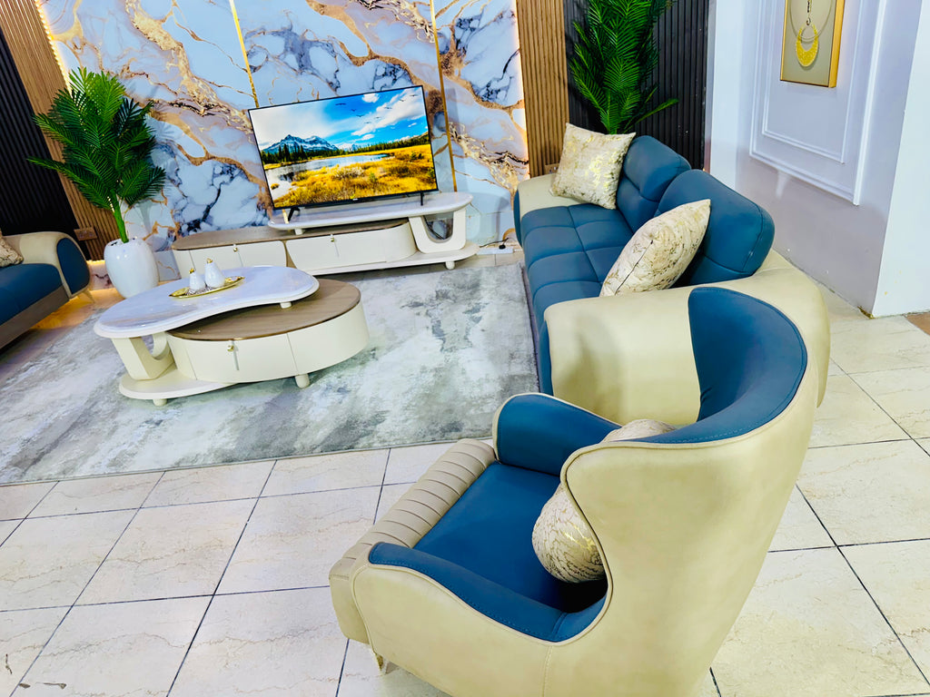 Modern Two-Tone Luxury Sofa Set (Marble Feature Wall Edition