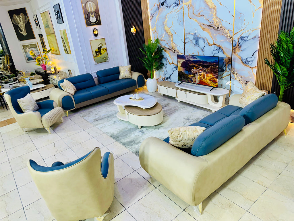 Modern Two-Tone Luxury Sofa Set (Marble Feature Wall Edition