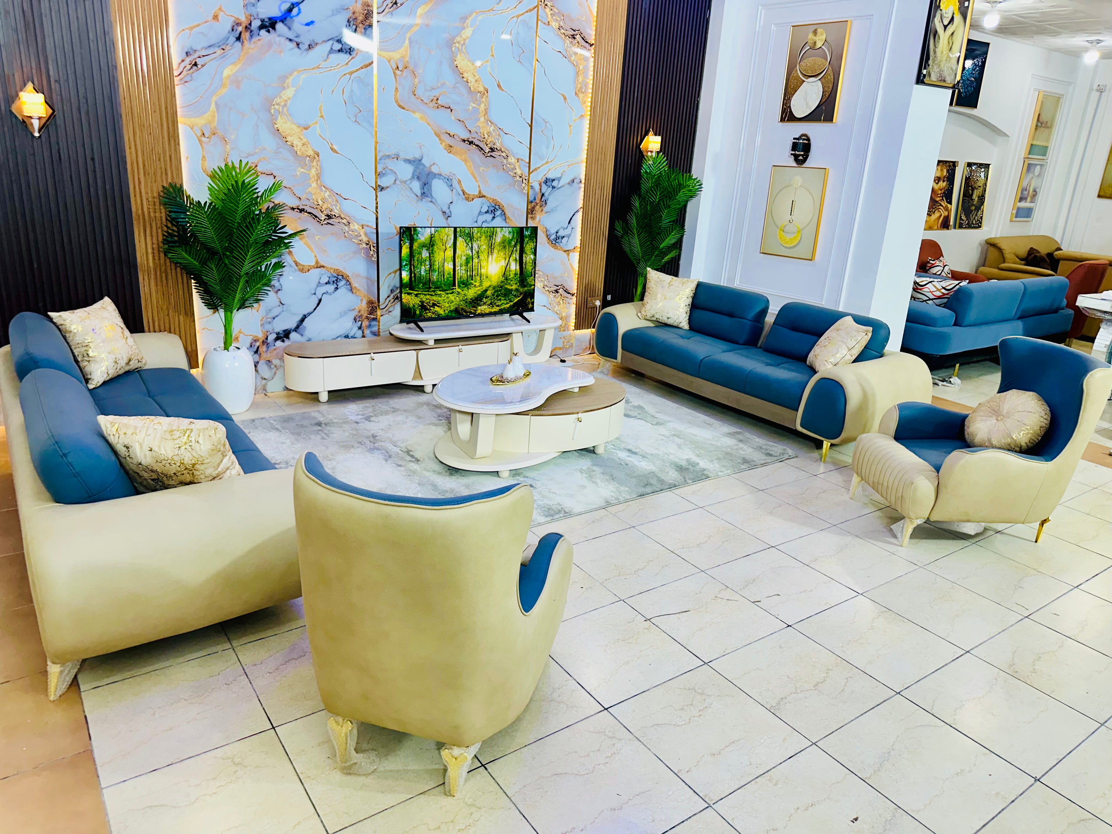 Modern Two-Tone Luxury Sofa Set (Marble Feature Wall Edition