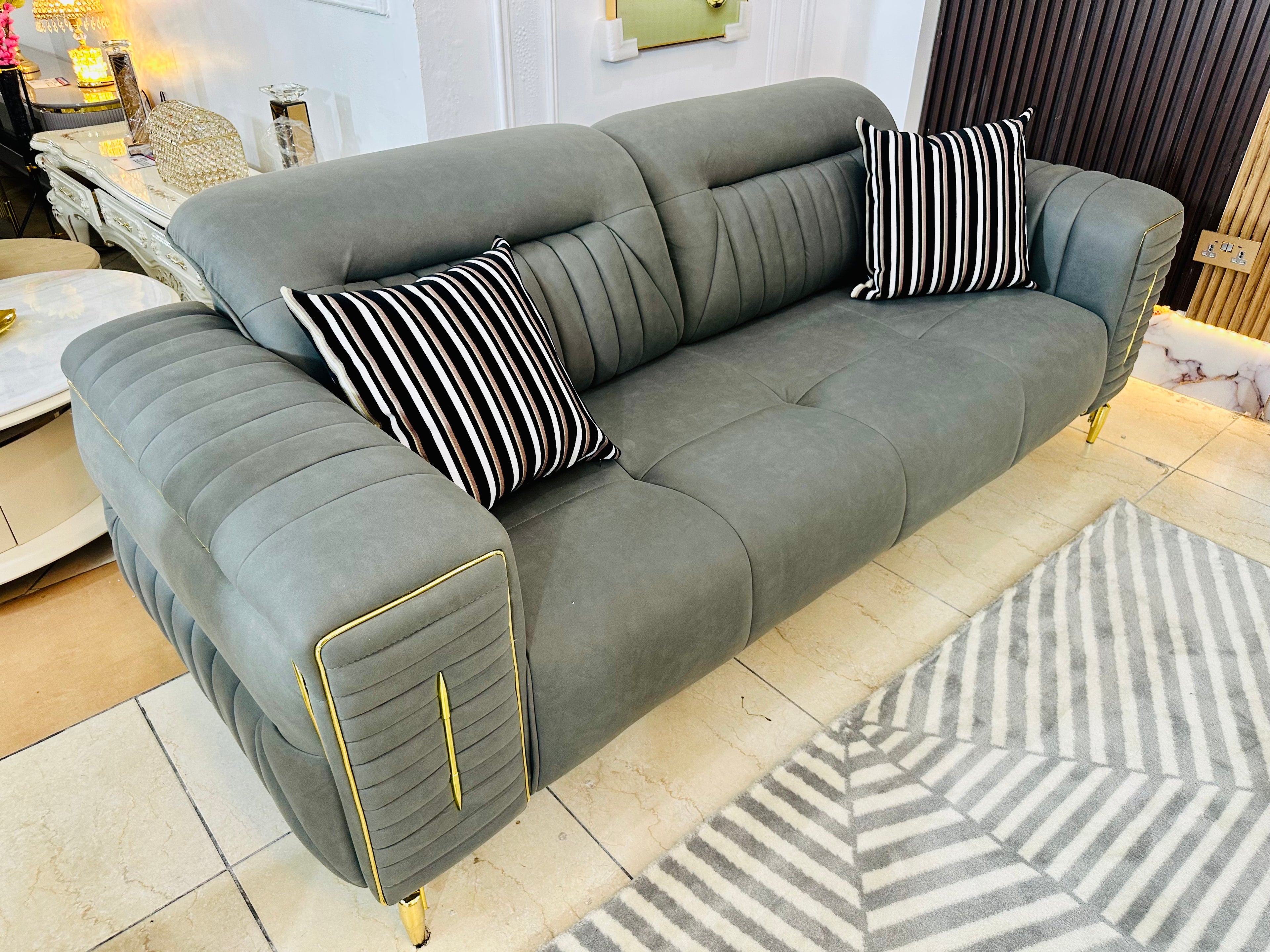 Modern Green Luxury Sofa Set (Elegant Marble Wall Edition)