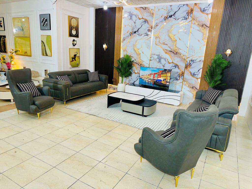 Modern Green Luxury Sofa Set (Elegant Marble Wall Edition)