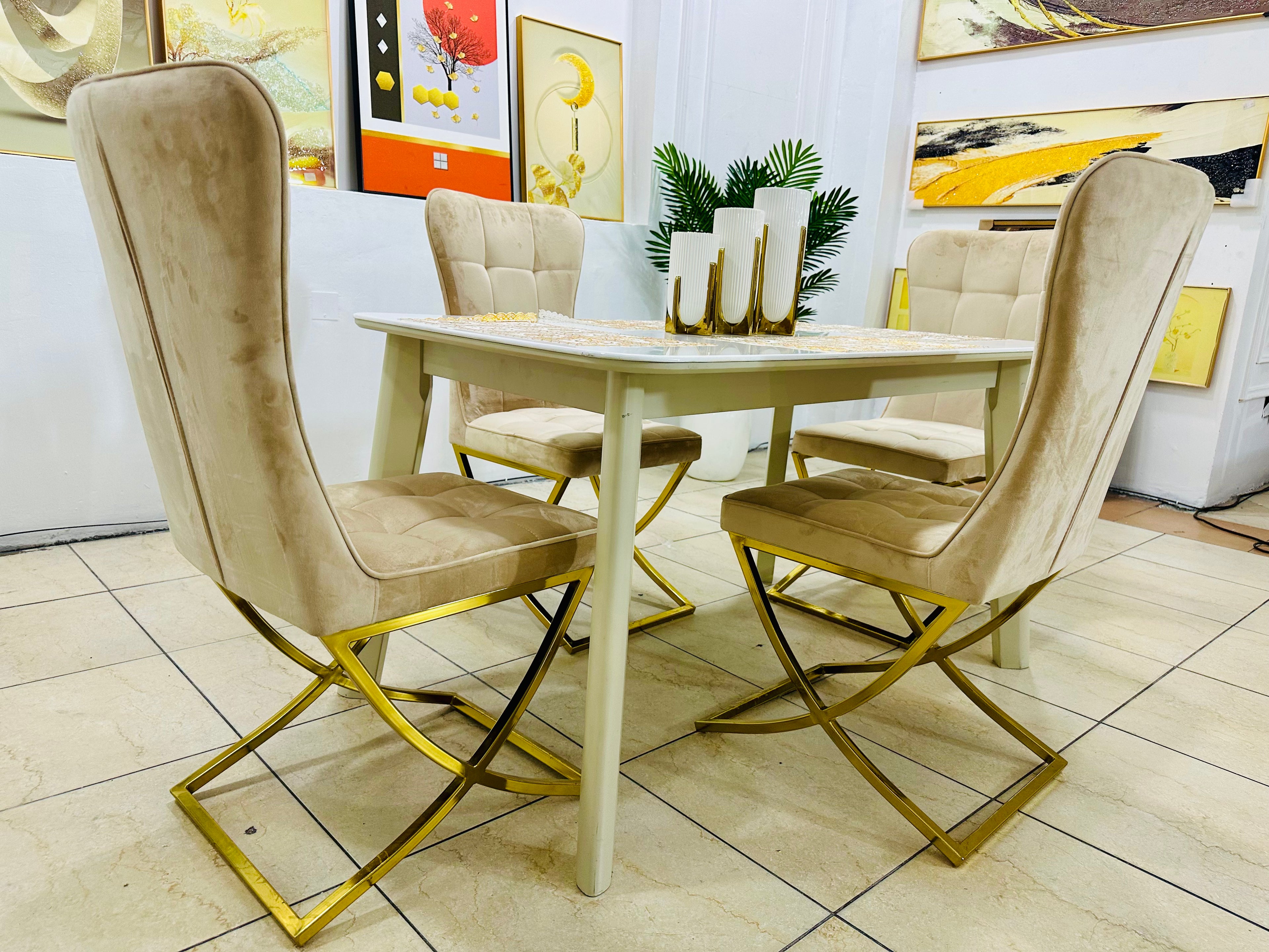 Modern Marble Dining Set (Gold Legs)