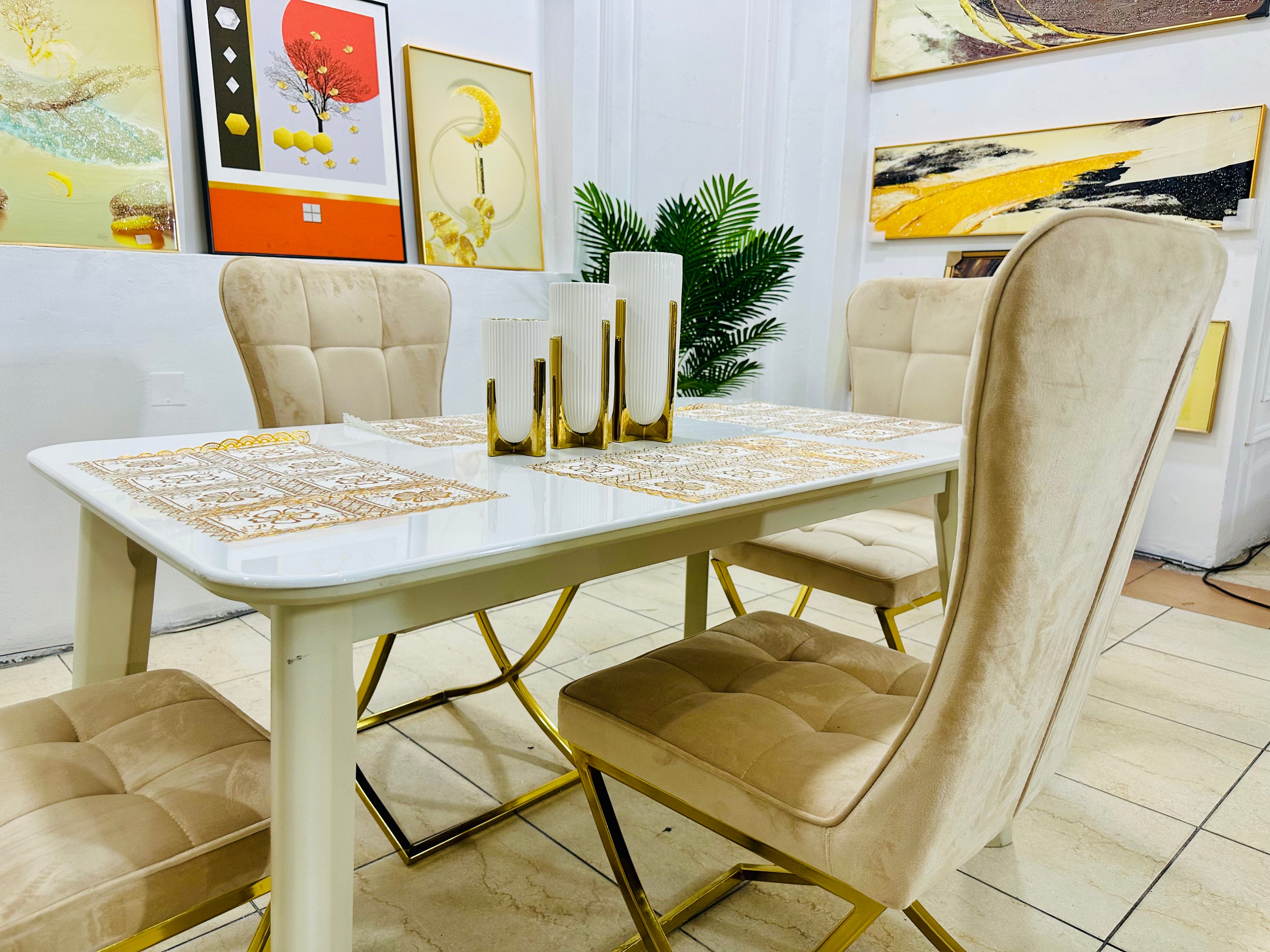 Modern Marble Dining Set (Gold Legs)