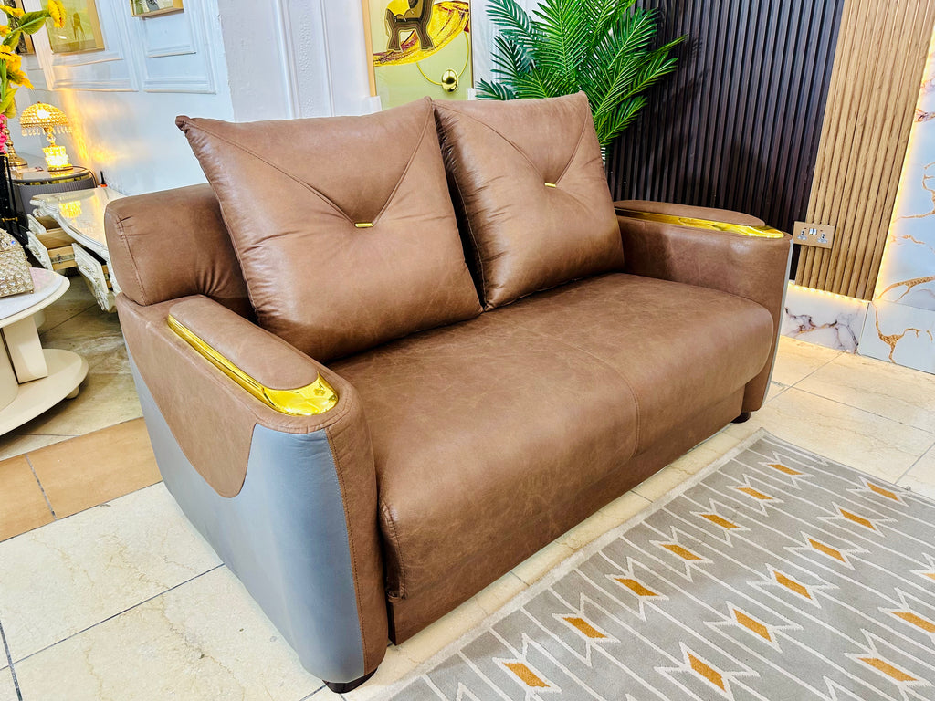 High-End Leather Sofa Set with Gold Accents